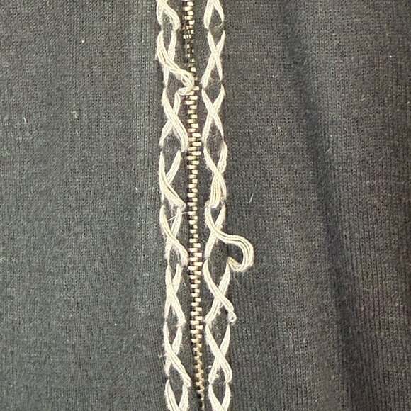 Y2K Black Zip Up Hoodie Jacket Tribal Embroidery Boho Goth Festival Large - Picture 6 of 12